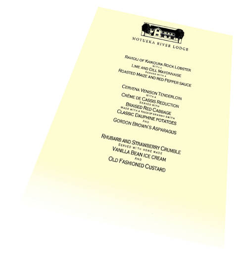 Finest New Zealand Cuisine Menu